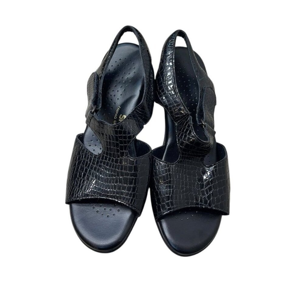 SAS Women's Slingback Sandals Size 9 Narrow Patent Leather Black Crocs Print